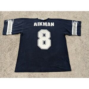 Rare Vintage LOGO 7 Troy Aikman Dallas‎ Cowboys NFL Football Shirt 90s Navy XL